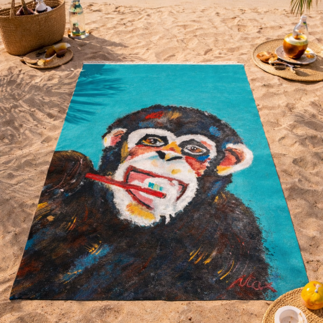 Toothbrush Monkey – Art Beach Towel